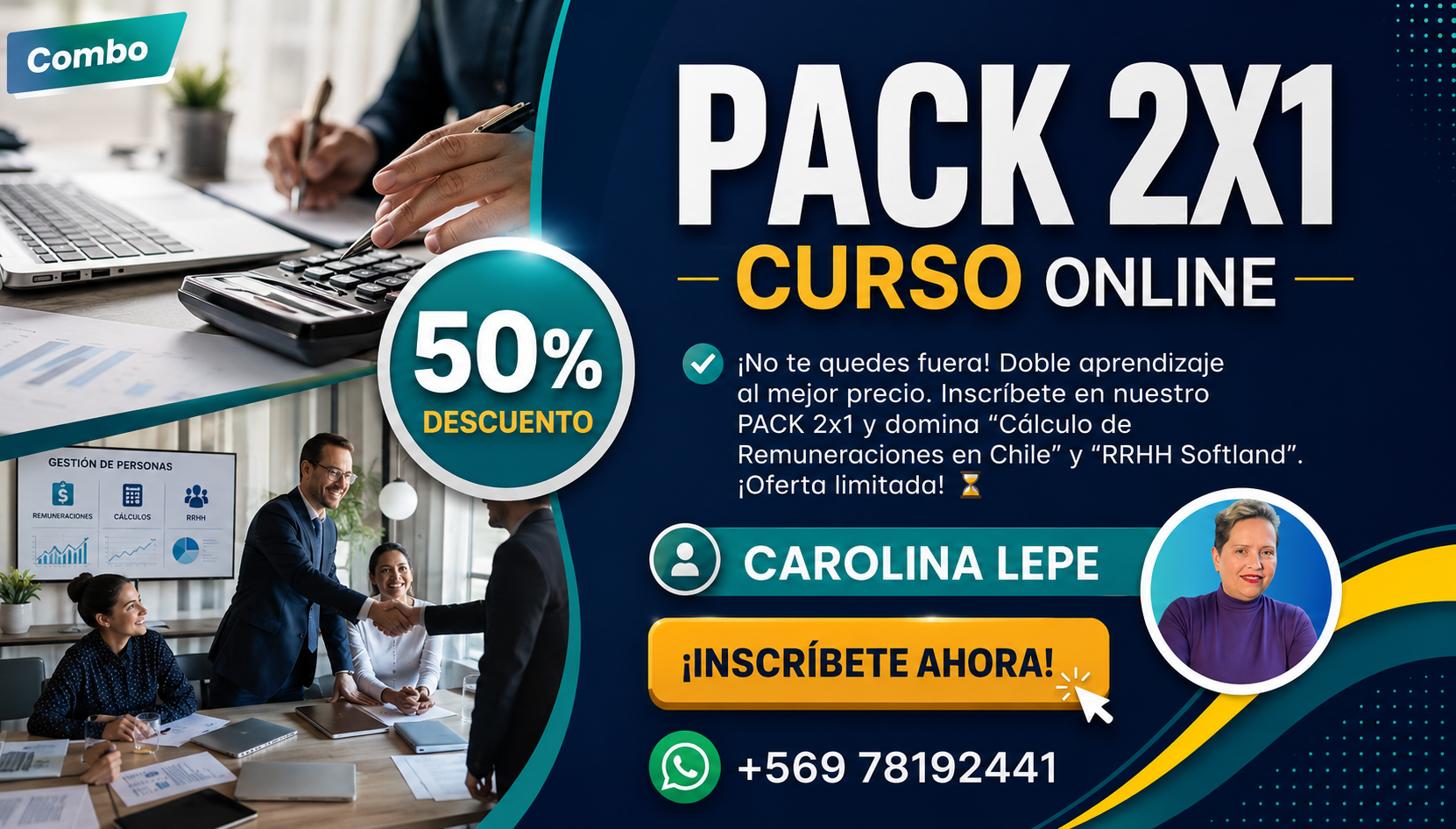 Pack 2x1 curso online Softland RRHH y Remuneraciones con Carolina Lepe